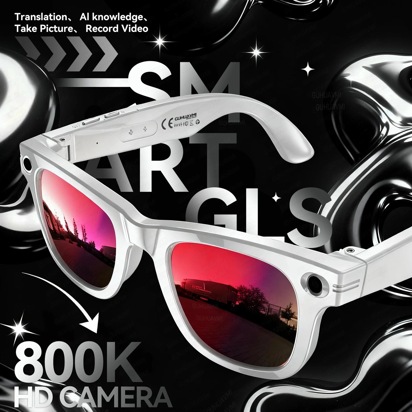 New 8MP Camera Smart Sunglasses Video Recording AI Photo Recognition Eyeglasses Wireless Bluetooth Call Glasses Sports Headphone