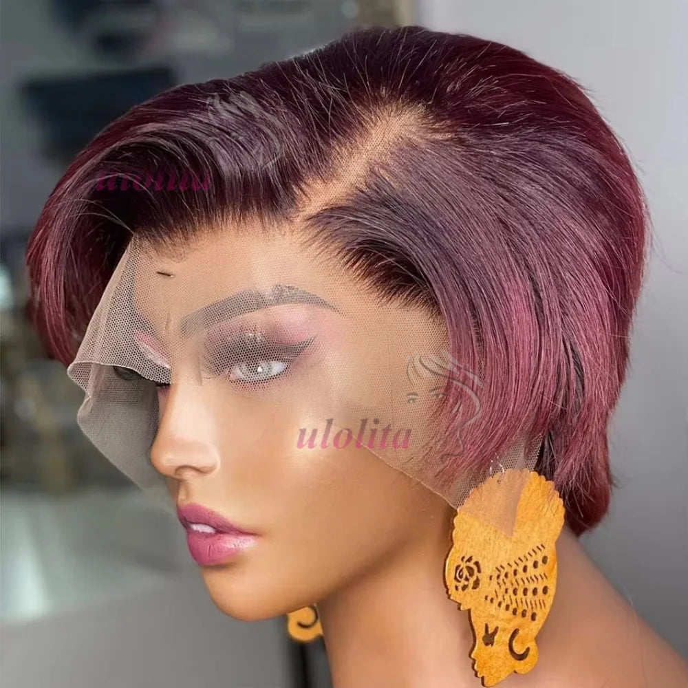99JPixie Cut 13x4 Transparent Lace Front Wigs For Women Short Bob Wig Inidan Pre Plucked Lace Frontal Human Hair Wig 200 Density