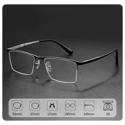 TFTB Business Men's Half-frame Glasses High-quality Pure Titanium Square Flexible Optical Prescription Eyeglasses Frame X69772
