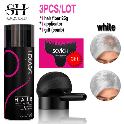 10 Colors Sevich Hair Fibers Keratin Fibers Applicator Hair Building Fibers Spray Hair Loss Instant Regrowth Thickening Powders