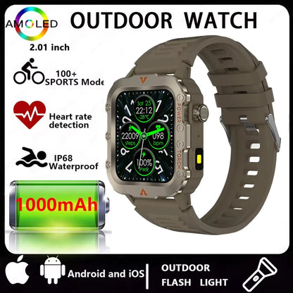 Three Defense Military Men's Smart Watch lP68 Waterproof Outdoor Sports Large Screen Bluetooth Call Smartwatch For Android IOS