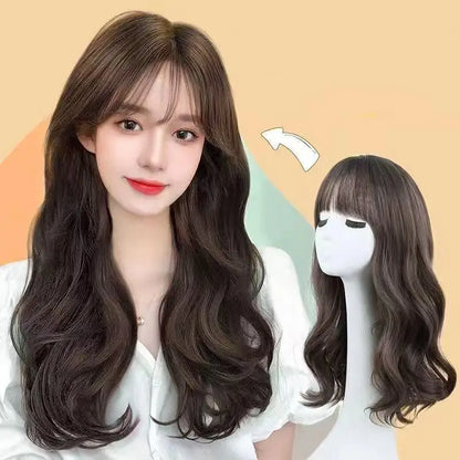 28in Long Black Straight Wig with Air Bangs for Women Heat Resistant Fashion Elegant Synthetic Wig for Cosplay and Daily Party