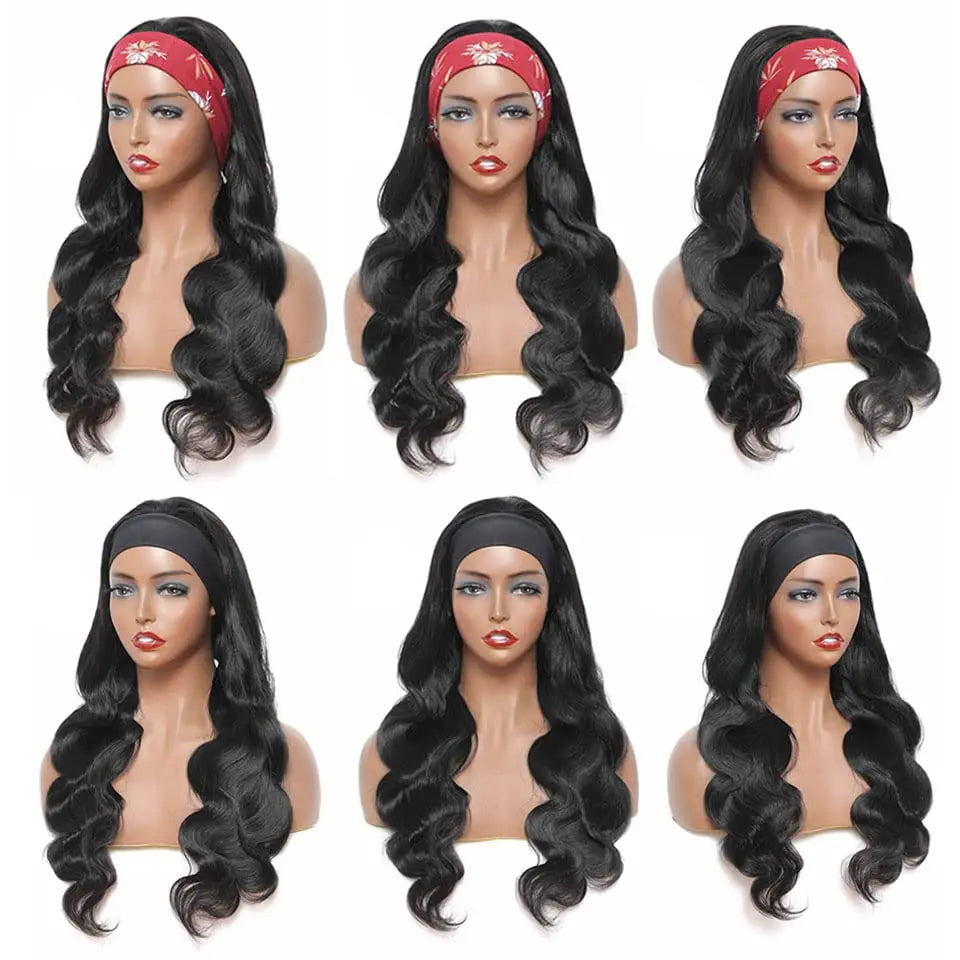 Synthetic Body Wave Headband Wig for Black Women Long Heat Resistant Curly Wavy Head Band Wigs for Daily Use (1B)