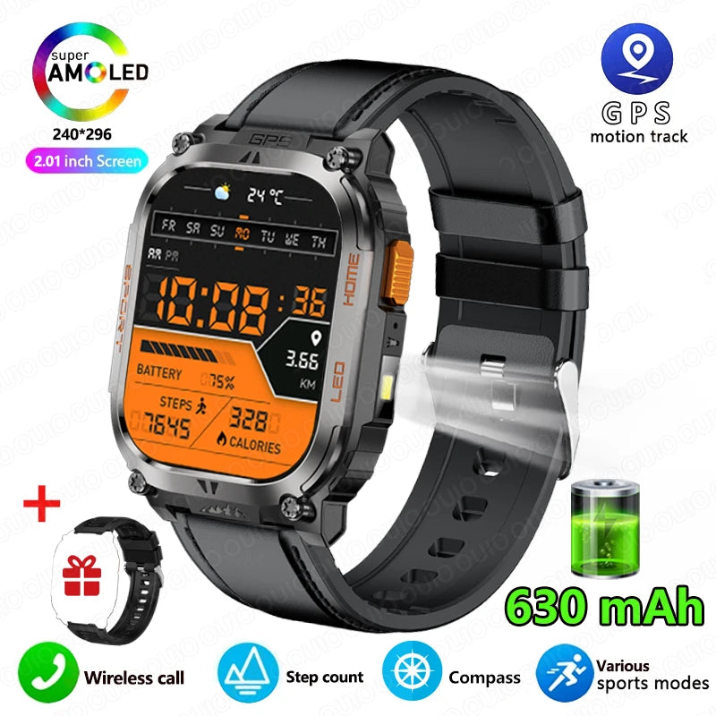 2025 New GPS Track Smart Watch Men IP68 Waterproof 2.01-inch HD Screen Compass 630mah Battery Bluetooth Call Outdoor Smart watch