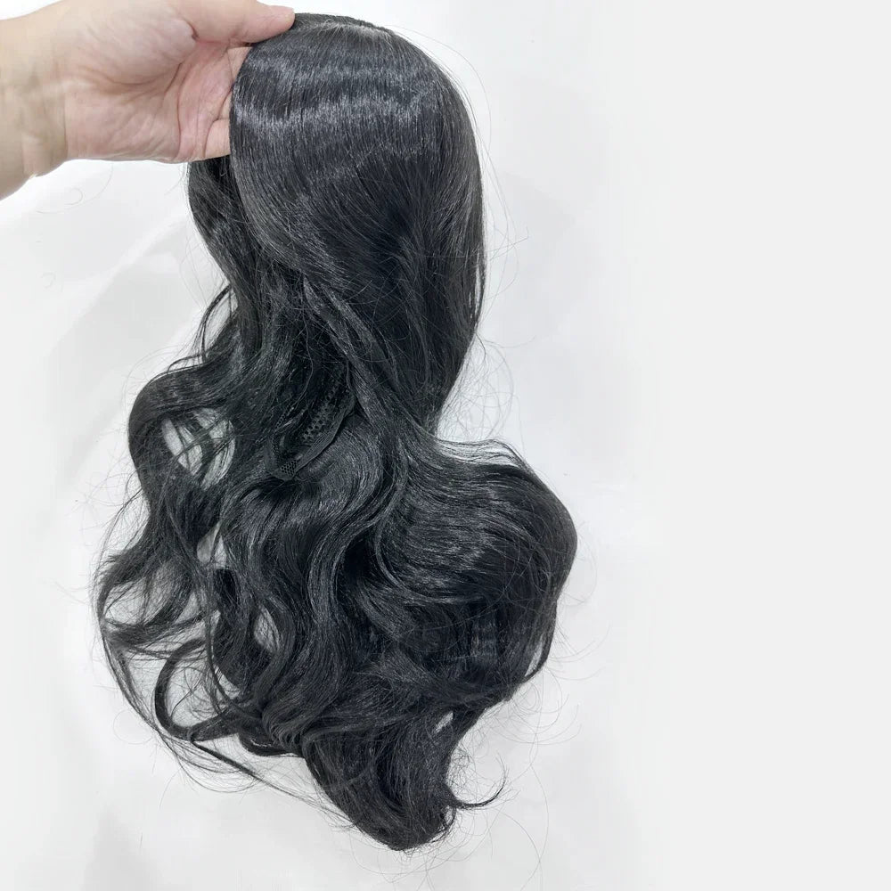 Wavy Synthet Soft Light Black Medium Length Wigs for Women Middle Part Synthetic Hair Wavy Wig with Upgraded Strands