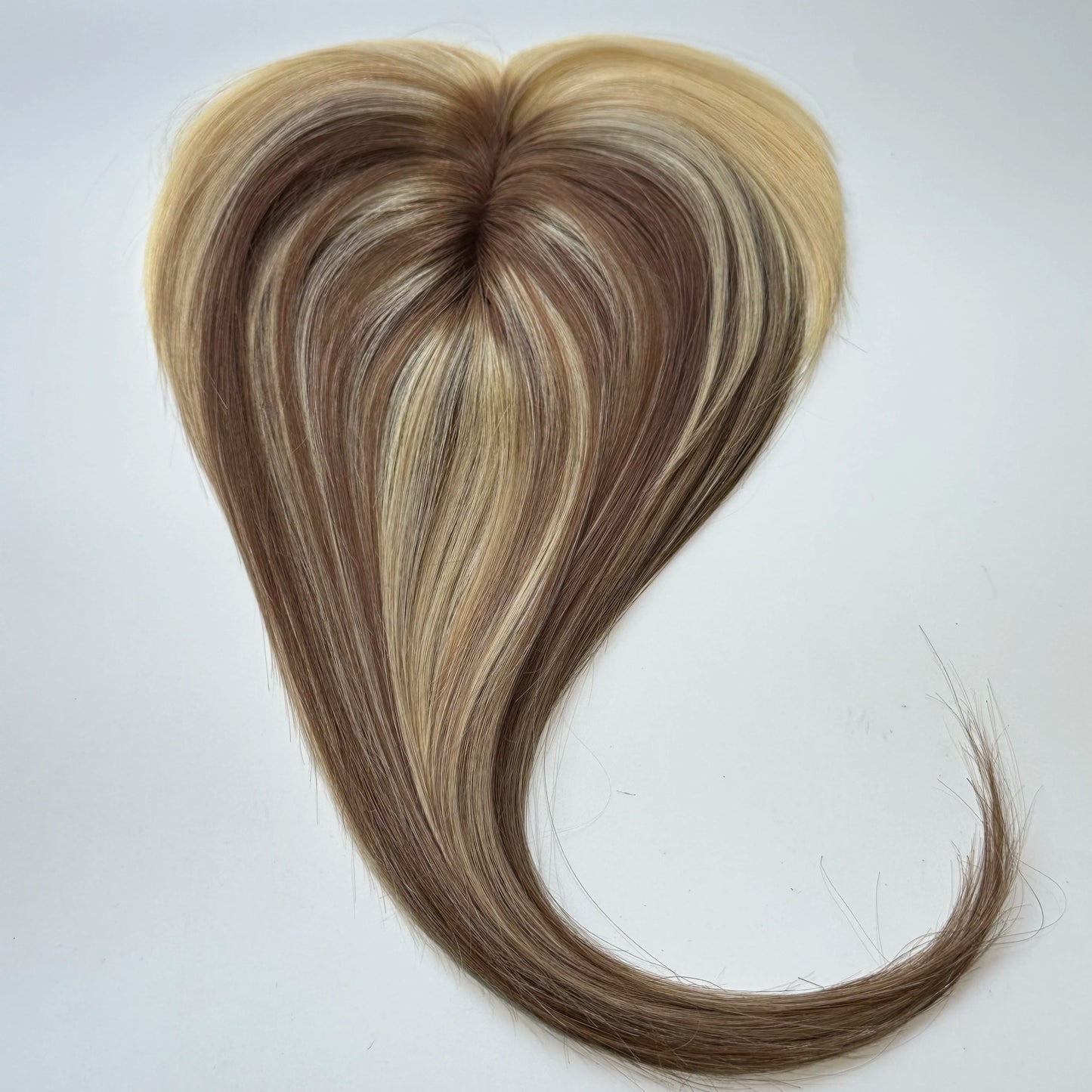 Hair Topper With Bangs Women 100% Human Hair Wigs Clip In Hairpieces Blonde Natural Straight Hair Topper Silk Base 35cm