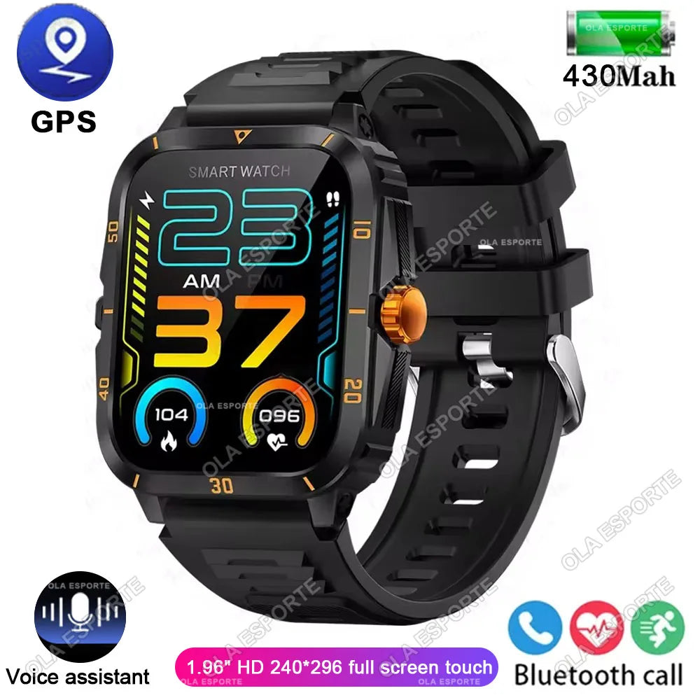 Men Sports Smart Watch 1.96'' Screen Blood Oxygen Bluetooth Talking Watch Multi Sports Modes IP68 Waterproof Outdoor Smart Watch