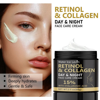 60g Retinol Collagen Day and Night Cream - Moisturizing Cream with Hyaluronic Acid and Vitamin E, Suitable for All Skin Types, Firming, Nourishing, and Giving a Youthful Glow