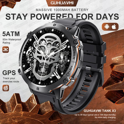 GUHUAVMI TANK X3 ULTRA 2 Smartwatch 1.73" AMOLED Screen 5ATM&IP69K Durable 1000mAh Battery GPS Sports Fitness Track Smart Watch