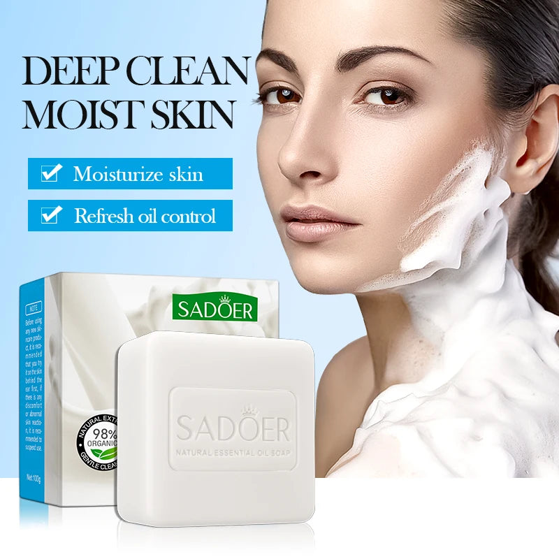 SADOER Goat Milk Essential Oil Soap Face Wash Foam Facial Cleanser Whitening Moisturizing Anti Acne Body Bathing Facial Soap