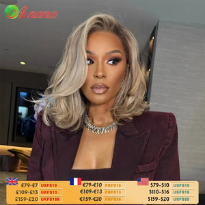 Ash Blonde Colored 13x4 Lace Frontal Wigs Ombre Short Bob Wig 180% Density Wavy Human Hair Wigs For Women Body Wave Hairstyle