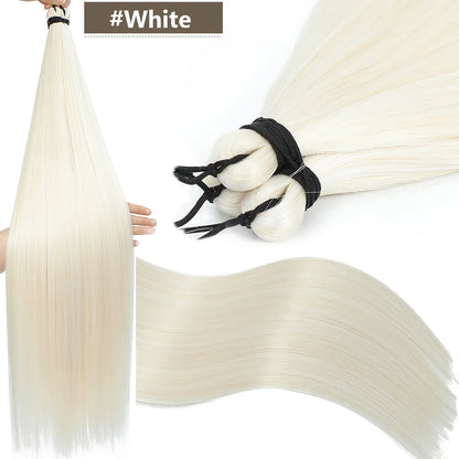 Magicae 28Inches 3Pcs Dark Brown Twist Crochet Braiding Ombre Blond Straight Hair Bundles Extension High Temperature Synthetic