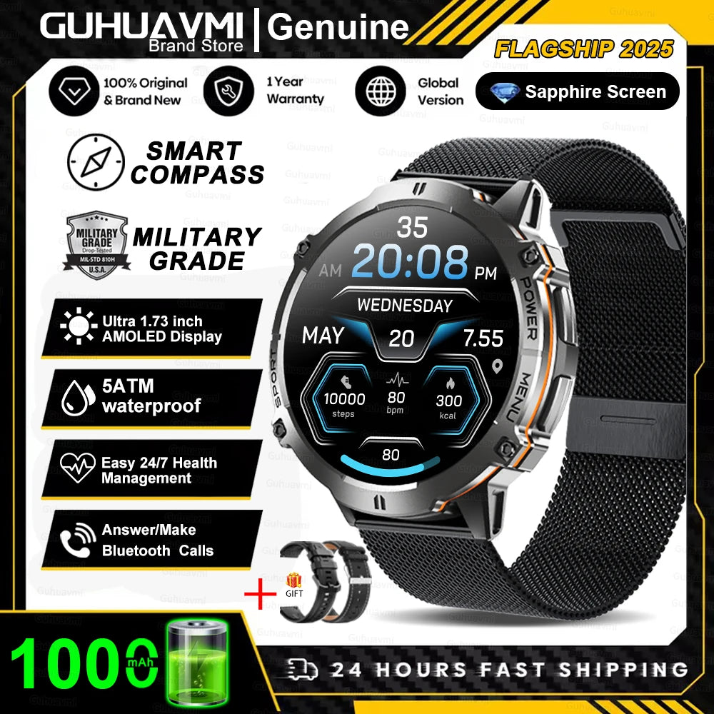 GUHUAVMI TANK X3 ULTRA 2 Smartwatch 1.73" AMOLED Screen 5ATM&IP69K Durable 1000mAh Battery GPS Sports Fitness Track Smart Watch