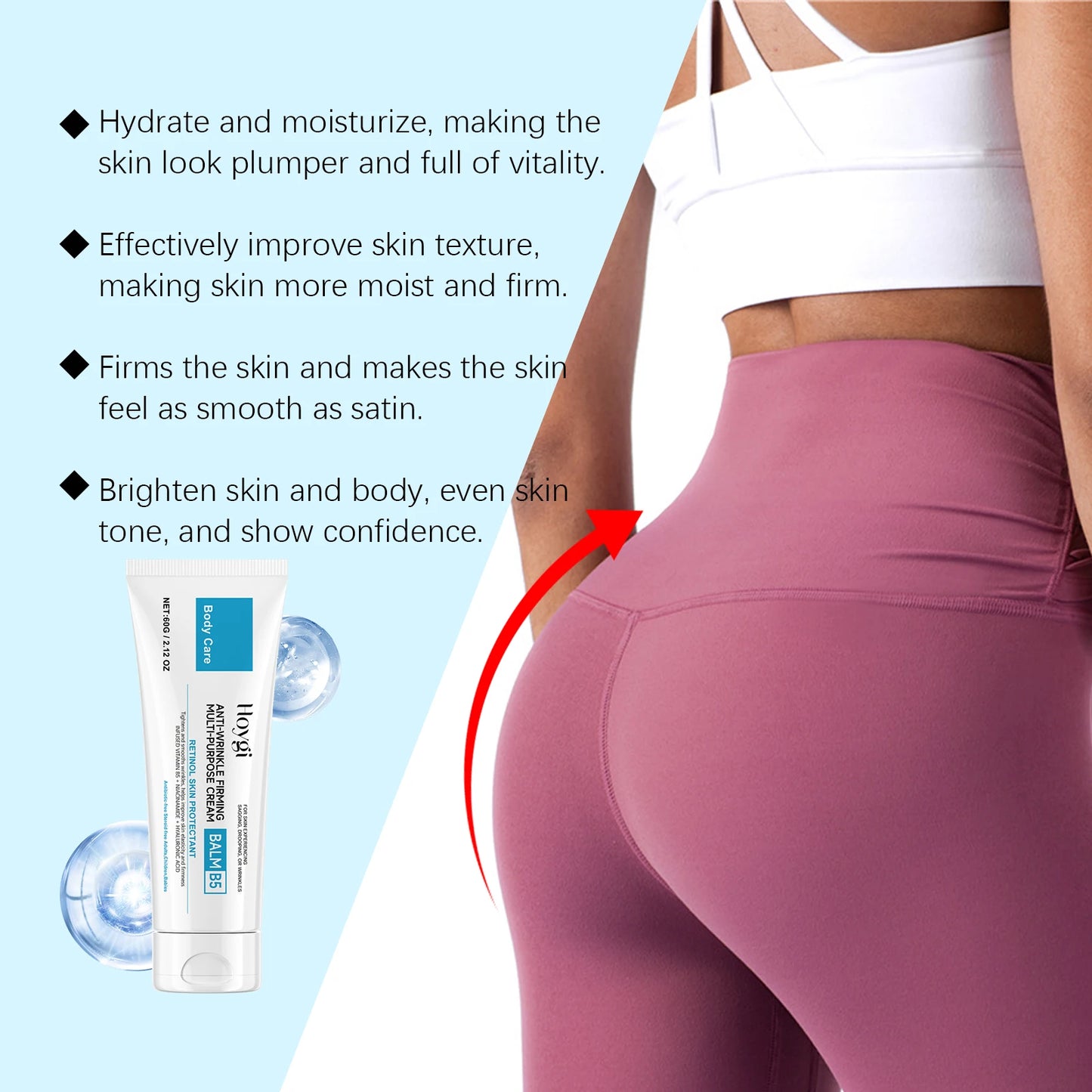 Retinol Body Butter Cream Anti Wrinkle Firming Moisturizer for Sagging Skin Deep Hydration Stretch Marks Vitamin B5 All Skin 60g