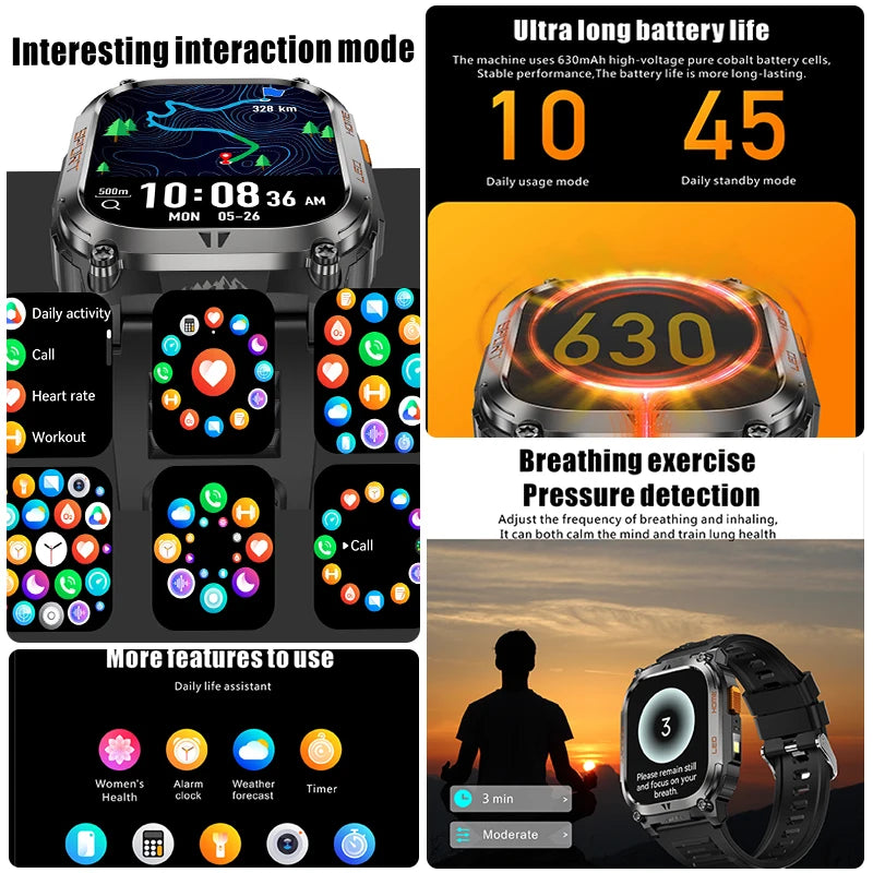2025 New GPS Track Smart Watch Men IP68 Waterproof 2.01-inch HD Screen Compass 630mah Battery Bluetooth Call Outdoor Smart watch