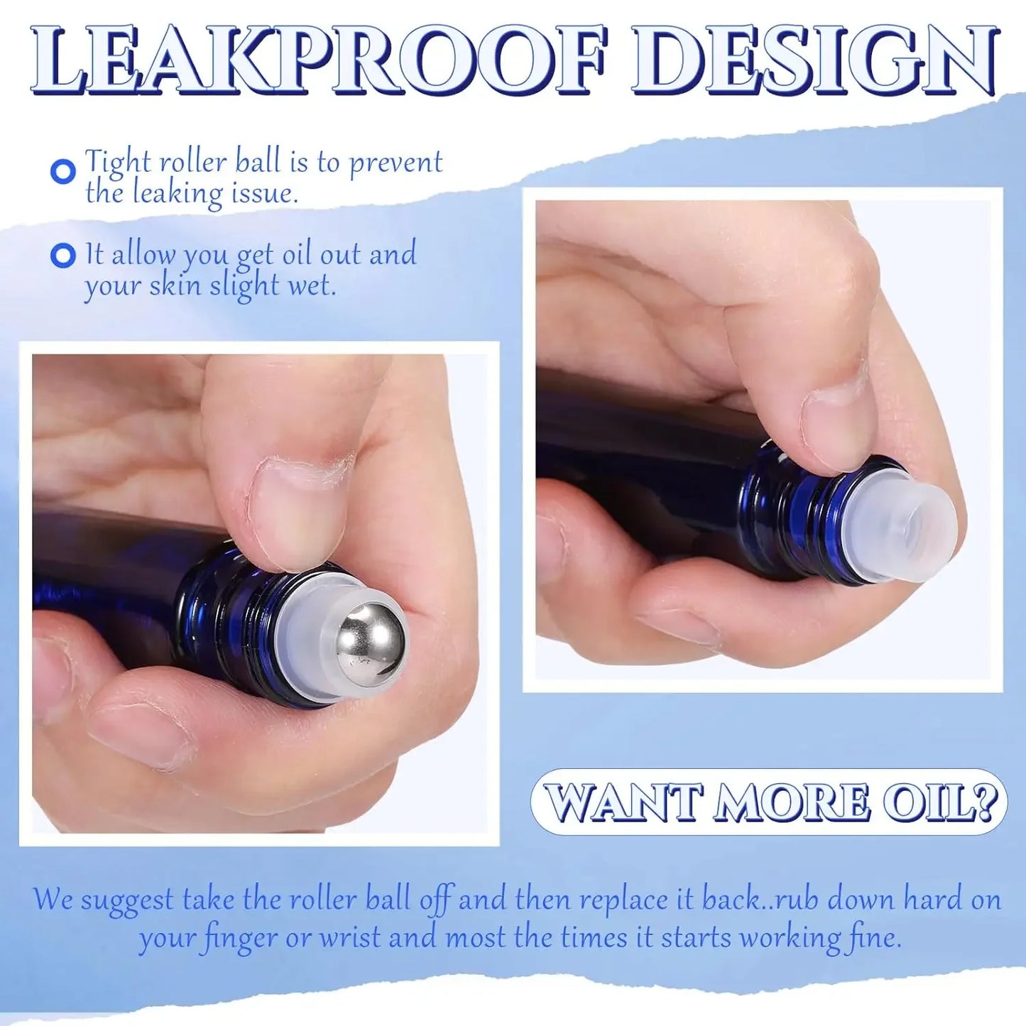 5PCS 10ML  Roller Ball Blue Bottles With Stainless Steel Roller Balls for Perfume Liquid and  Essential Oils Makeup Tools