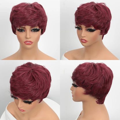 Pixie Cut Wig Human Hair Short Bob Wig Short Layered Pixie Cut Wigs for Black Women Brazilian Remy Human Hair Glueless None Lace