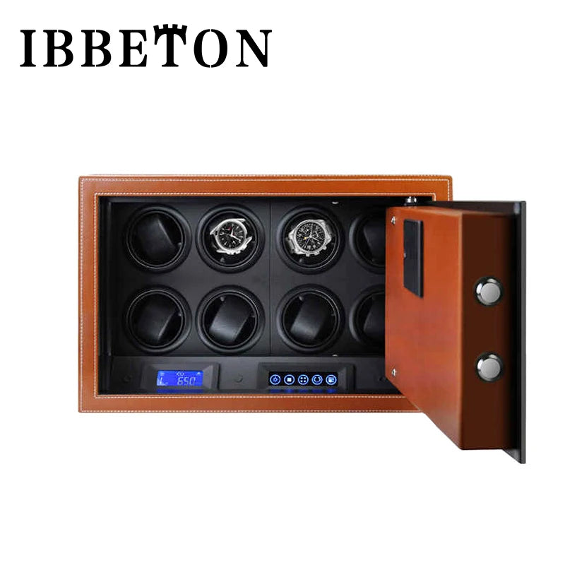 Black Watch Winder Security Safe for Automatic Watches with Digital Lock Faux Leather Finish and Interior Backlight 20slot