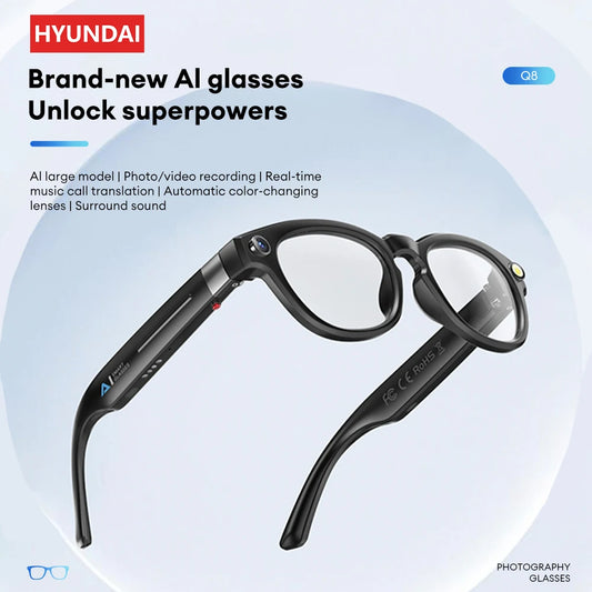 HYUNDAI Q8 Bluetooth glasses headset 5.4 4K HD camera AI model 98% accuracy Super built-in battery fashion sunglasses