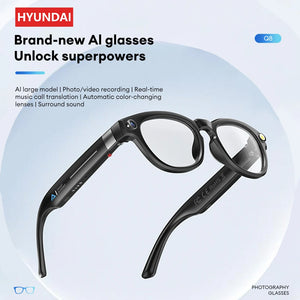 HYUNDAI Q8 Bluetooth glasses headset 5.4 4K HD camera AI model 98% accuracy Super built-in battery fashion sunglasses