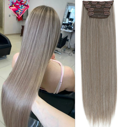 24 inch 200grams Highlight 27/30/613 Clip In Straight Hair Extensions 4Pcs/pack Heat Resistant Soft Natural Colored Hairpieces