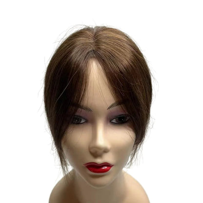 Breathable Swiss Lace Human Hair Topper for Women Dark Brown Bangs Fringe Hairline Topper Clip on Hair Piece for Thinning Hair