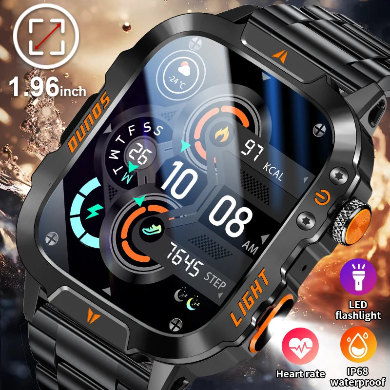 LIGE New Military Smart Watch Men Waterproof Outdoor Sports Tracker LED Flashlight Bluetooth Call Men Smartwatch For Android iOS