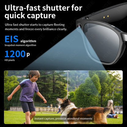LIGE Smart AI Glasses 800W Pixel Shooting Camera HD Photo Video Voice Call Translation Waterproof Bluetooth Chat Sunglasses New