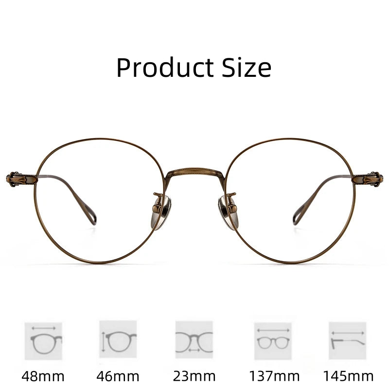 FIRADA Fashion Comfortable Round Glasses Retro Pure Titanium Luxury Eyeglasses Optical Prescription Eyewear Frame Men BK-GP401-C