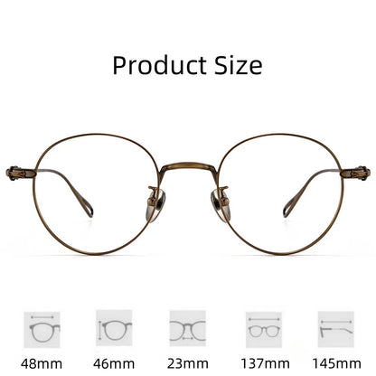 FIRADA Fashion Comfortable Round Glasses Retro Pure Titanium Luxury Eyeglasses Optical Prescription Eyewear Frame Men BK-GP401-C