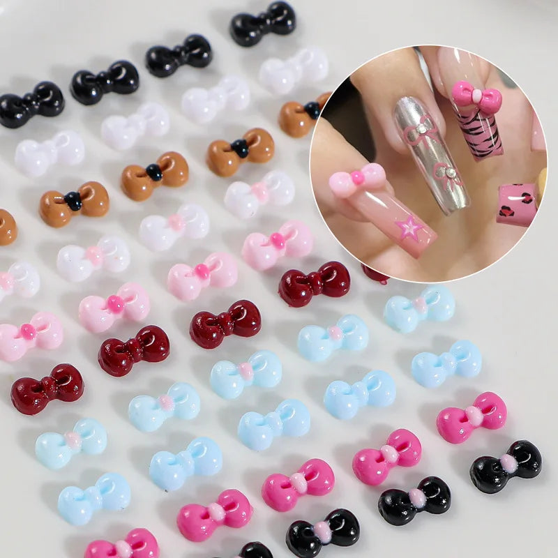 50PCS 3D Nail Art Bow Charms Supplies Kawaii Accessories Resin Parts For Manicure Decor Nails Decoration Design Material Tool