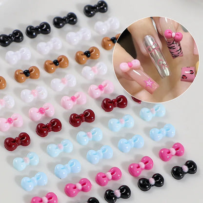 50PCS 3D Nail Art Bow Charms Supplies Kawaii Accessories Resin Parts For Manicure Decor Nails Decoration Design Material Tool