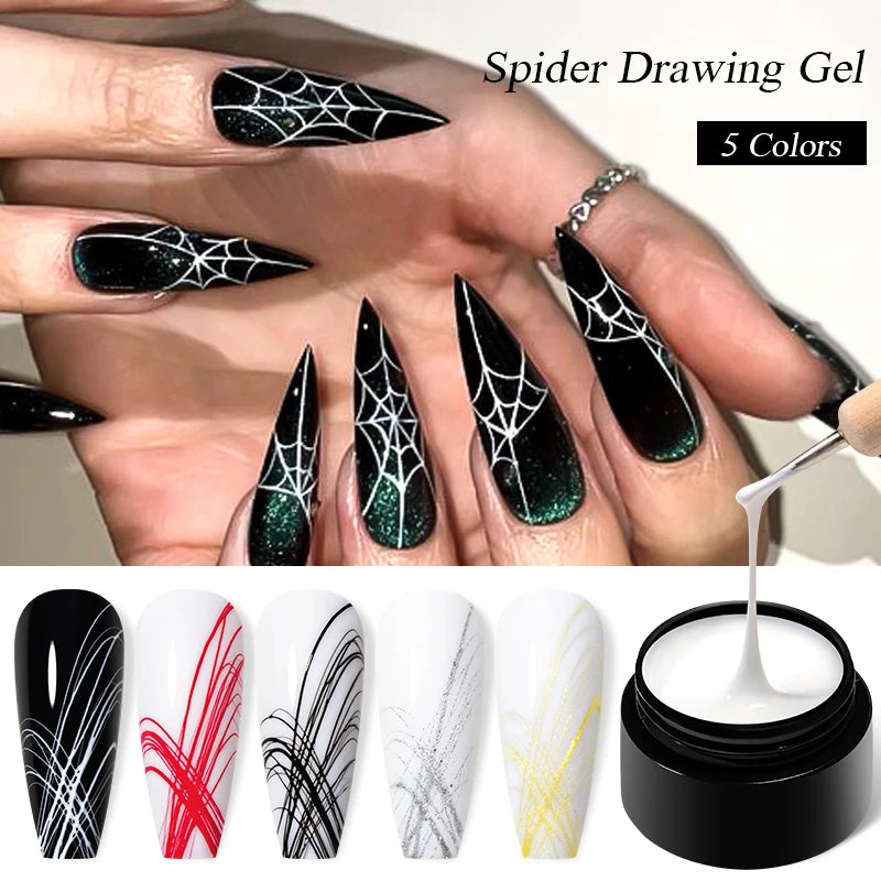 Spider Wire Drawing Gel Nail Polish Black White Spider Web Gel Nail Art Design Painting Liner Gel Semi Permanent Nails Varnish