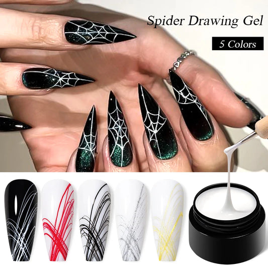 Spider Wire Drawing Gel Nail Polish Black White Spider Web Gel Nail Art Design Painting Liner Gel Semi Permanent Nails Varnish