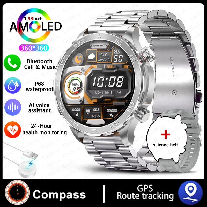 ChiBear Bluetooth Call Smart Watch Men For Huawei AMOLED HD Large Screen Heart Rate NFC IP68 Waterproof GPS Sports Smart Watch