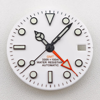 29mm White/Black Sterile Dial Watch GMT Hands Fit NH34Movement Watch parts Custom LOGO Luminous Watch Dial Parts Accessories