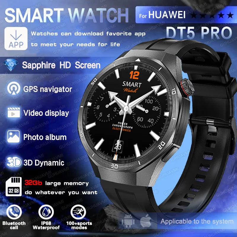 DT5 Pro Watch 32Gb Memory Local Music Bluetooth Call GPS Tracker Compass 3D Menu Bluetooth Smart Watch Men Women 2025