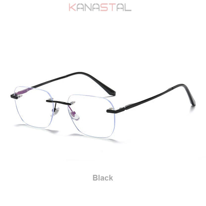 Men Titanium Rimless Eyeglasses Frame Blue Light Blocking Lenses Women Anti Fatigue Glasses Prescription Myopia Reading Eyewear