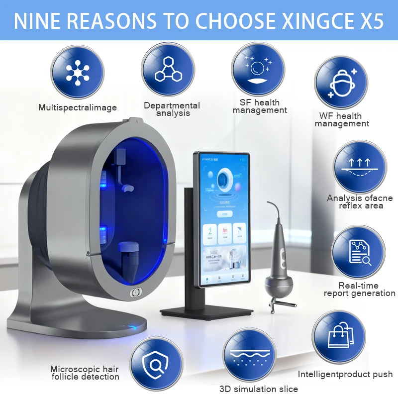 Latest Technology 3D Skin Analysis Scanner X5-Al Skin lmage Analyzer Skin aging prediction Skin Lft Index AnalysIs  2025
