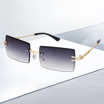 Vintage Fashion New Sunglasses Rimless Frameless Rectangle Shades Gradient UV400 Summer Traveling Sun Glasses for Women