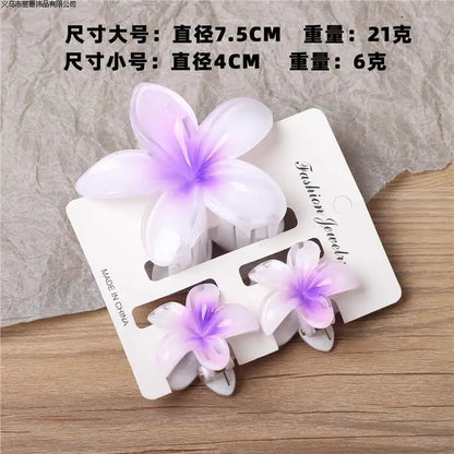 3Pc Sweet Colorful Plumeria Flower Shark Clips Hair Claw Bohemian Ponytail Clip Plastic Hairpin Barrette Summer Hair Accessories
