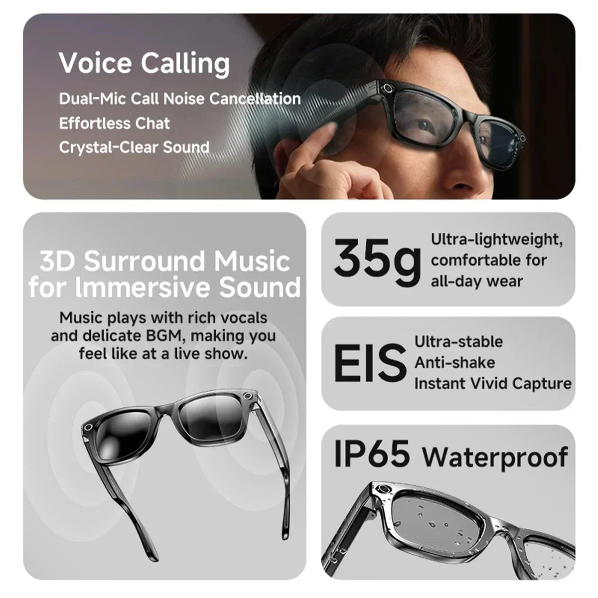 KPEP 4K AI Smart Glasses with Camera Bluetooth Headphones Music Player Voice Assistant AI Translation for Men Women