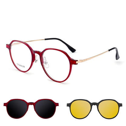 MOMOJA Fashion TR90 Polarized Magnetic Clip-on Glasses Retro Round Optical Prescription Eyeglasses Frames for Men and Women 8507
