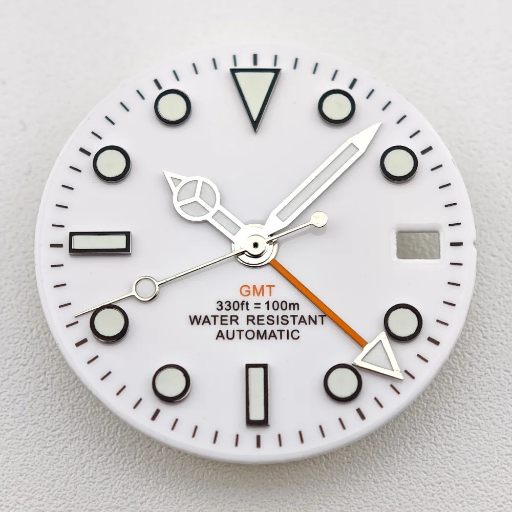 29mm White/Black Sterile Dial Watch GMT Hands Fit NH34Movement Watch parts Custom LOGO Luminous Watch Dial Parts Accessories