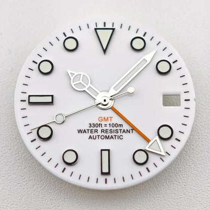 29mm White/Black Sterile Dial Watch GMT Hands Fit NH34Movement Watch parts Custom LOGO Luminous Watch Dial Parts Accessories