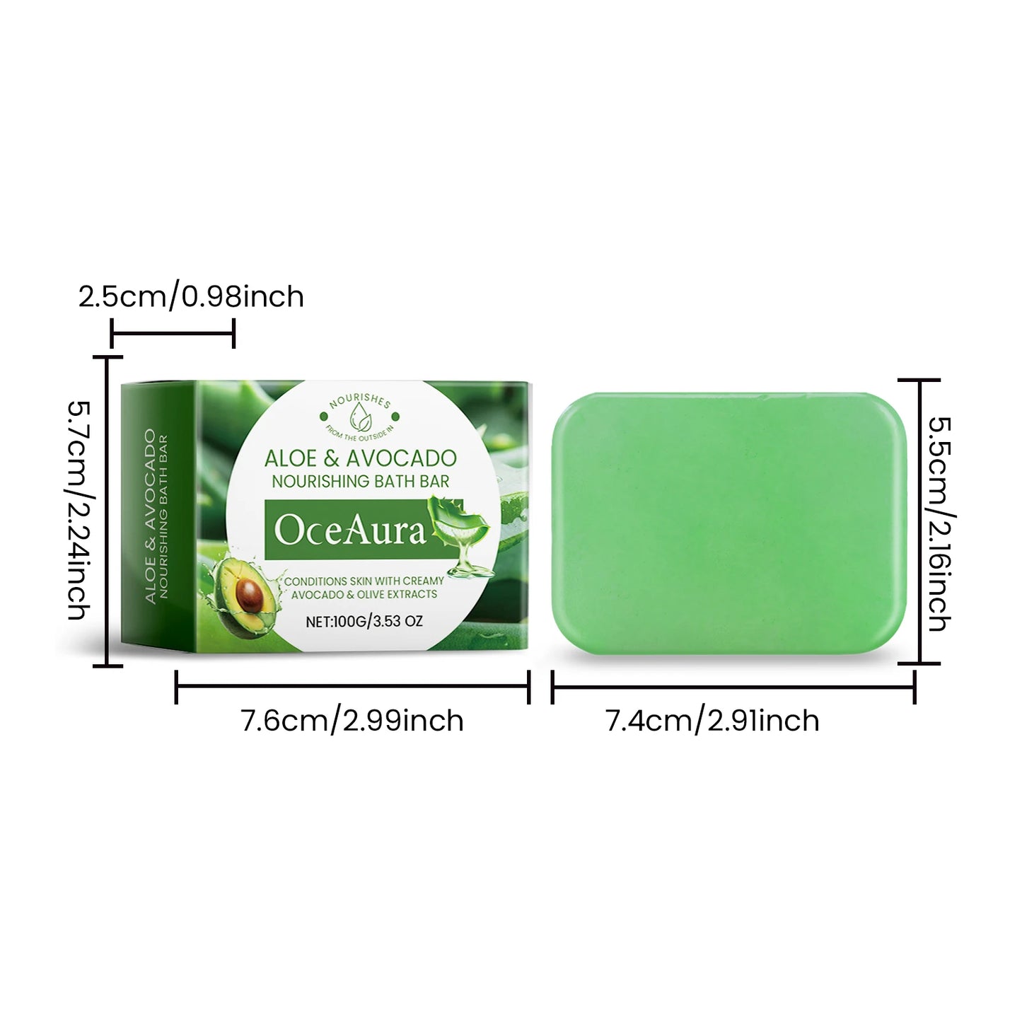 OceAura Avocado Nourishing Bath Bar Calming and Soothing Soap Gently Cleanse the Skin, Helping to Remove Dirt and Excess Oil