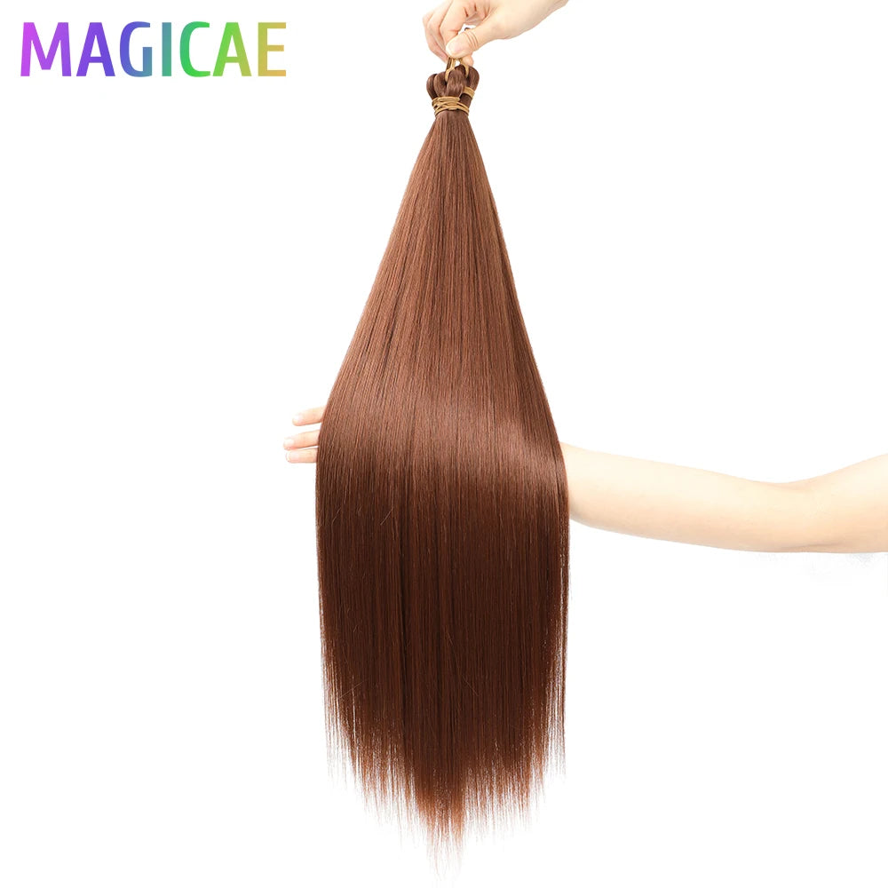 28 Inches 3PCS Ariel Straight Crochet Braids White Silver Gray 56A# Ombre Brown Braiding Bundles High Temperature Synthetic Hair