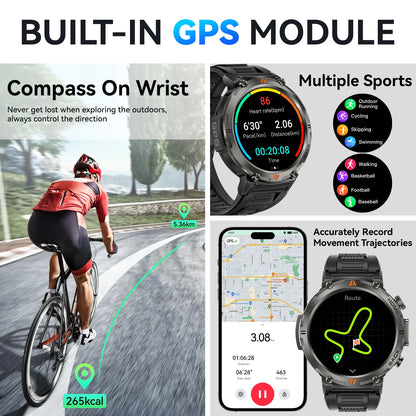 EIGIIS KE3Pro Original Smart Watch for Men with LED Flashlightwith Heart Rate Sleep fitness Monitor with GPS Multiple Sport Mode