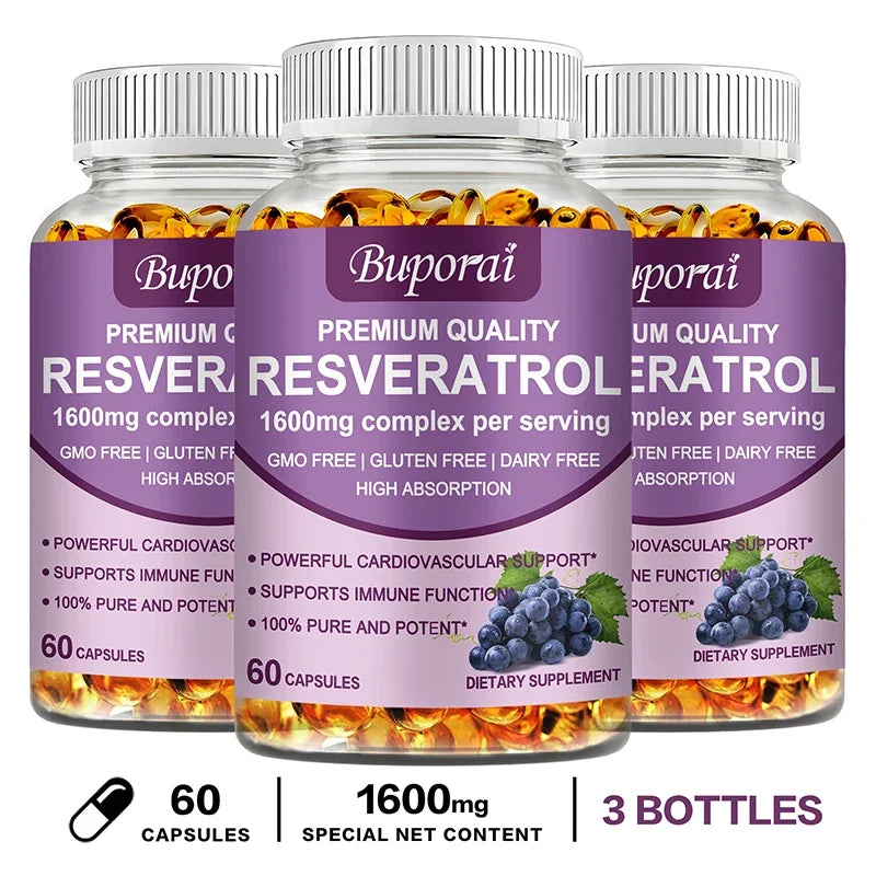 Resveratrol Capsules - Anti-aging, Antioxidant, Skin Support, Cardiovascular Health