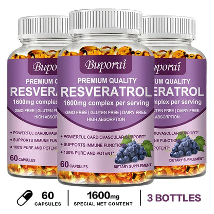 Resveratrol Capsules - Anti-aging, Antioxidant, Skin Support, Cardiovascular Health